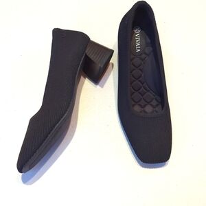 Vivaia, Melody 2.0, Black fabric square toe chunky heels. 7.5